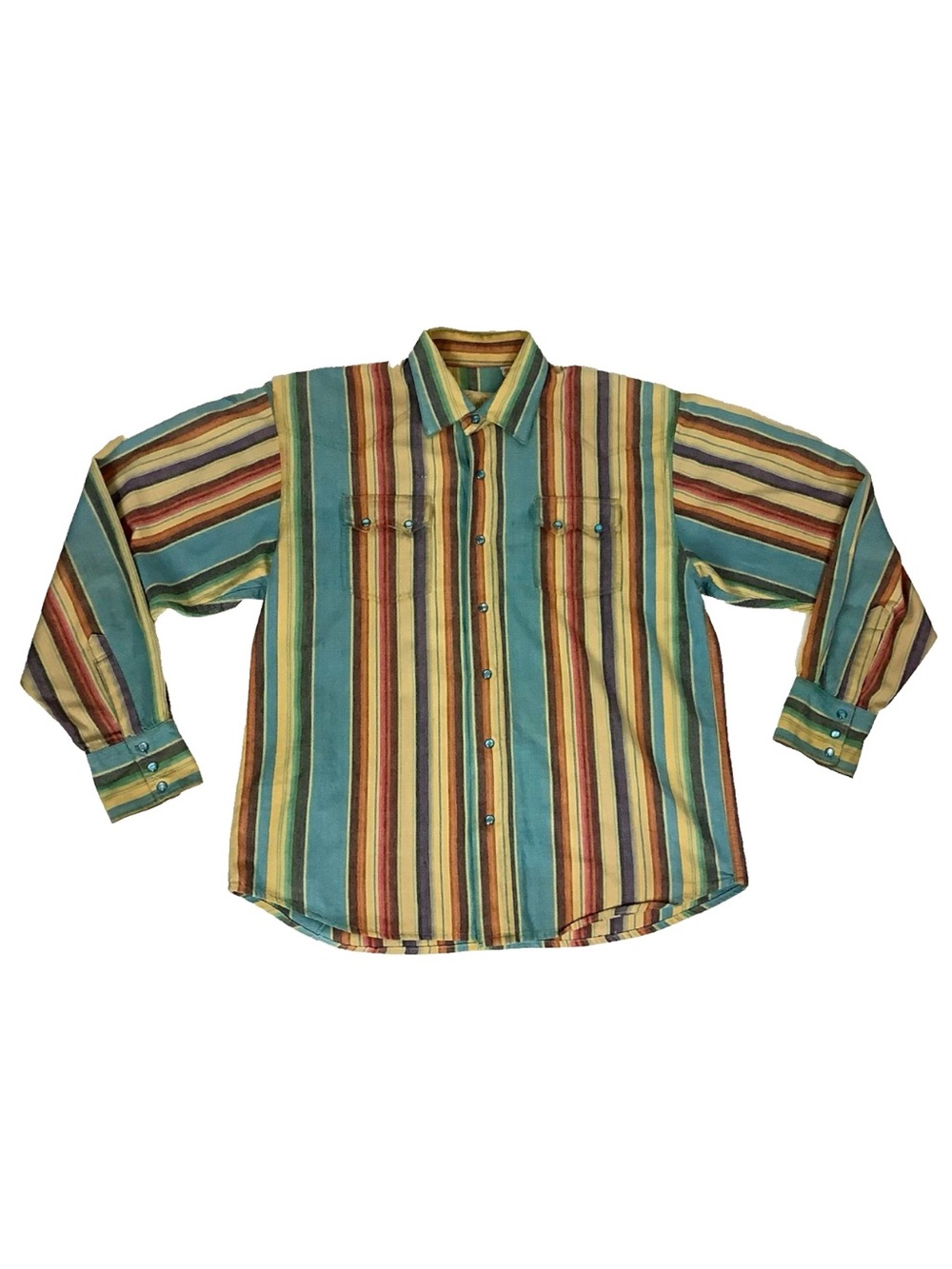VTG Scully Mens Sz M Brushpopper Western Pearl Snap Striped Shirt Multicolor